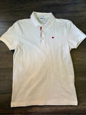 Moschino White Polo with Red Heart and Placket Trim